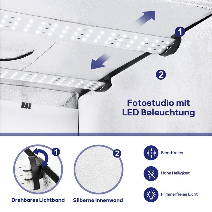 Yorbay Fotobox 52 x 52 x 52 cm mit dimmbarer LED - Beleuchtung und 6 Hintergrundfolien - F208 - 3 - Yorbay.de