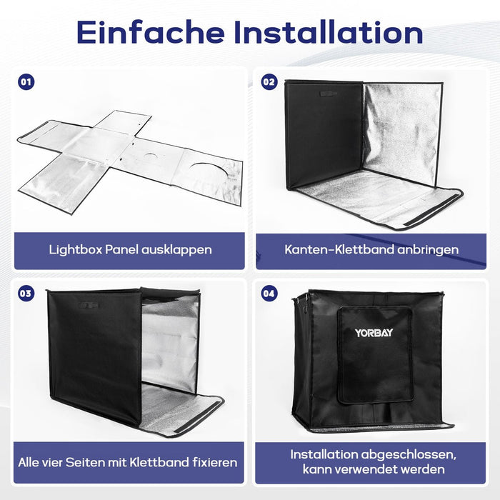 Yorbay Fotobox 52 x 52 x 52 cm mit dimmbarer LED - Beleuchtung und 6 Hintergrundfolien - F208 - 8 - Yorbay.de