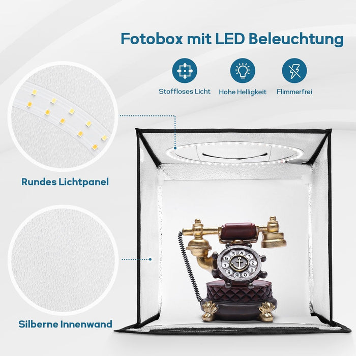 Yorbay Fotobox 32 x 32 x 32 cm mit LED - Beleuchtung und 6 Hintergrundfolien - F207 - 2 - Yorbay.de