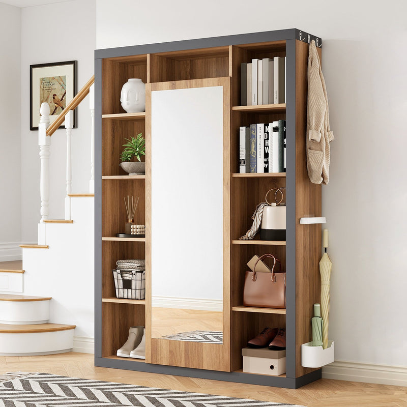 Garderobe mit Spiegel und Abtropfschale - YB - WF230449450N - 5 - Yorbay.de