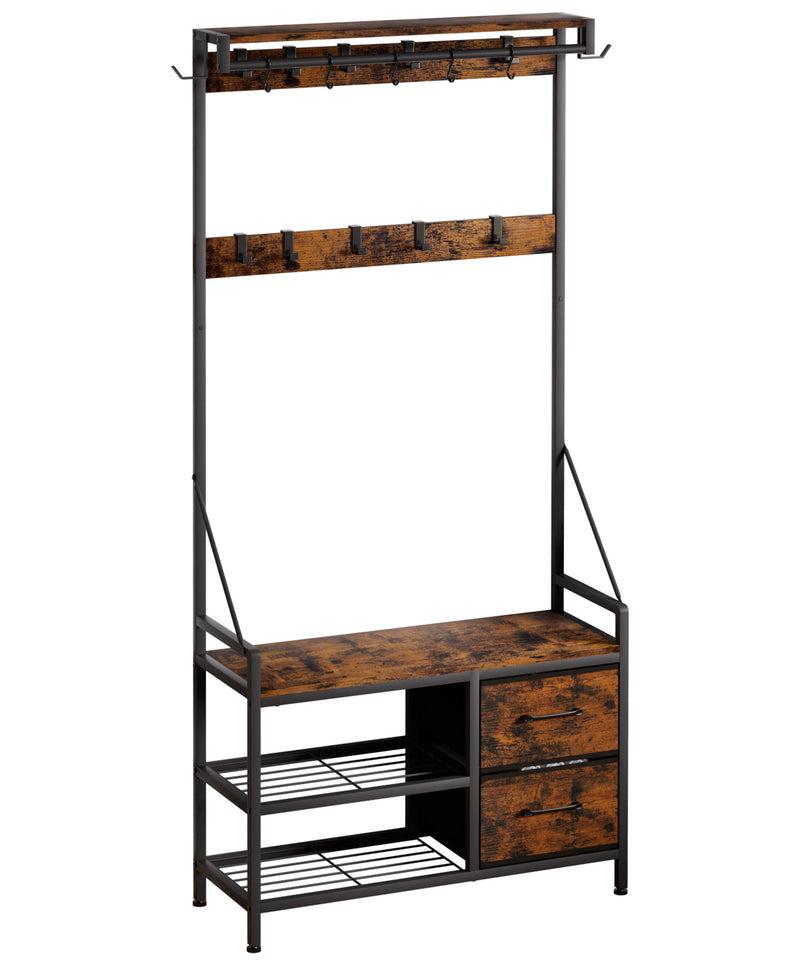 Yorbay Garderobe mit Sitzbank, 17 Haken, Schuhregal & 2 Schubladen