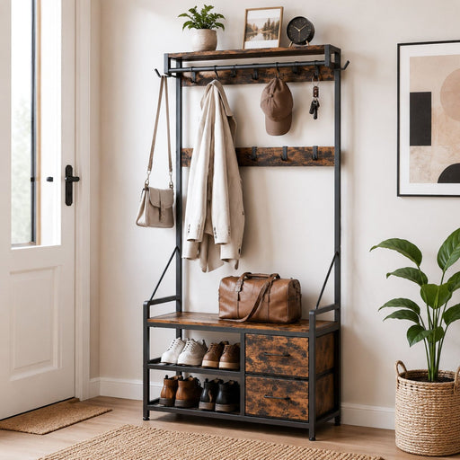 Yorbay Garderobe mit Sitzbank, 17 Haken, Schuhregal & 2 Schubladen - YS029-T111 - 2 - Yorbay.de