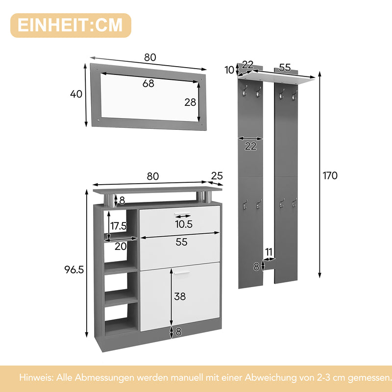 4 - teiliges Garderoben - Set mit Spiegel, Schuhschrank & Wandpaneelen - YB - PD170652653Z - 2 - Yorbay.de