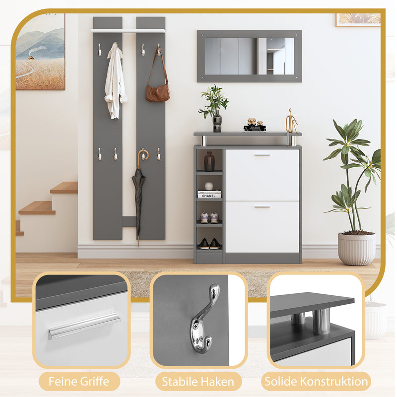 4 - teiliges Garderoben - Set mit Spiegel, Schuhschrank & Wandpaneelen - YB - PD170652653Z - 5 - Yorbay.de