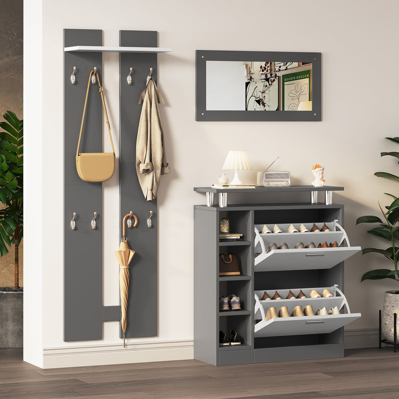 4 - teiliges Garderoben - Set mit Spiegel, Schuhschrank & Wandpaneelen - YB - PD170652653Z - 7 - Yorbay.de
