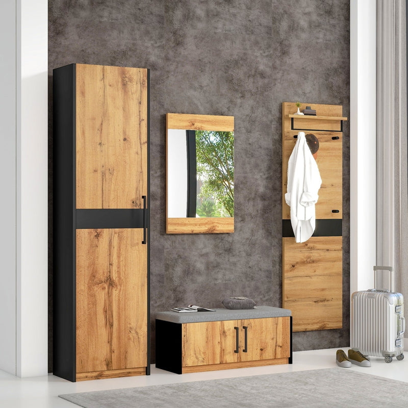 4 - teiliges Garderoben - Set mit Spiegel & Sitzbank - 297830831832EAA - 2 - Yorbay.de