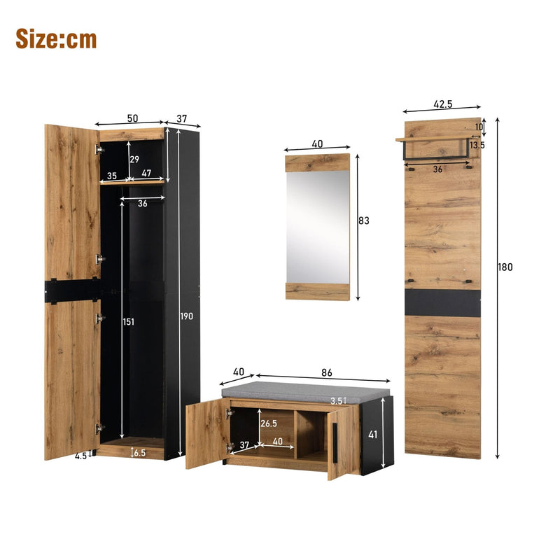 4 - teiliges Garderoben - Set mit Spiegel & Sitzbank - 297830831832EAA - 3 - Yorbay.de