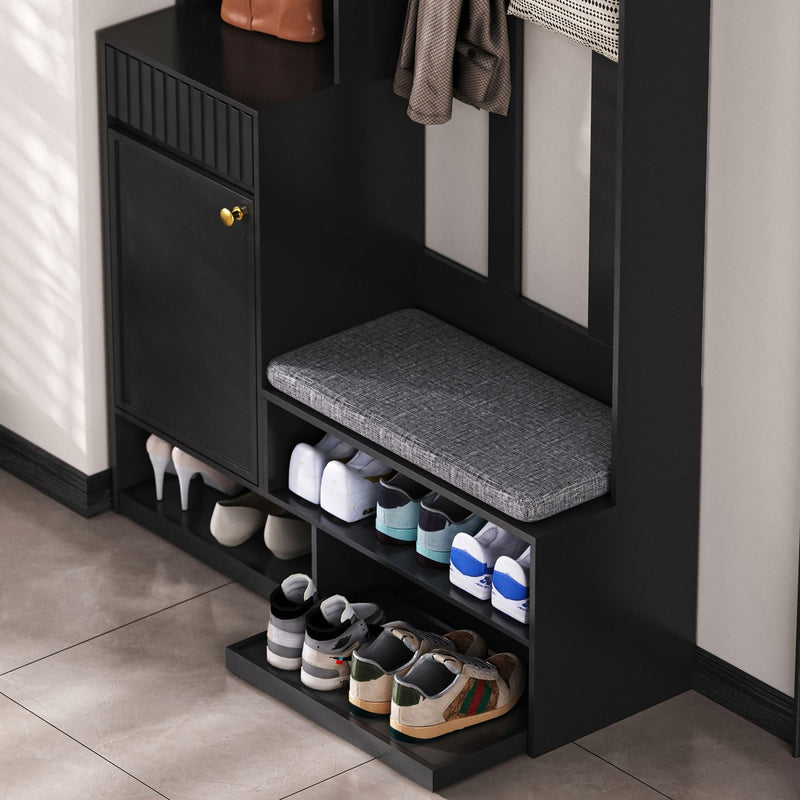 Garderoben - Set mit Sitzbank, Schubladen, Kleiderhaken und Lochwand - YB - N657P29427071S - 14 - Yorbay.de