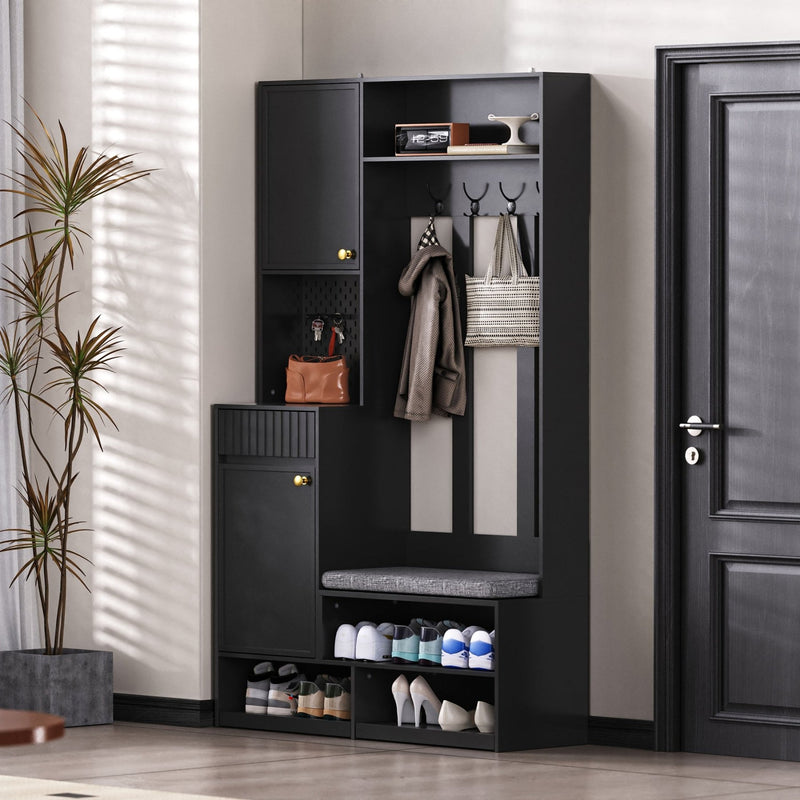 Garderoben - Set mit Sitzbank, Schubladen, Kleiderhaken und Lochwand - YB - N657P29427071S - 22 - Yorbay.de