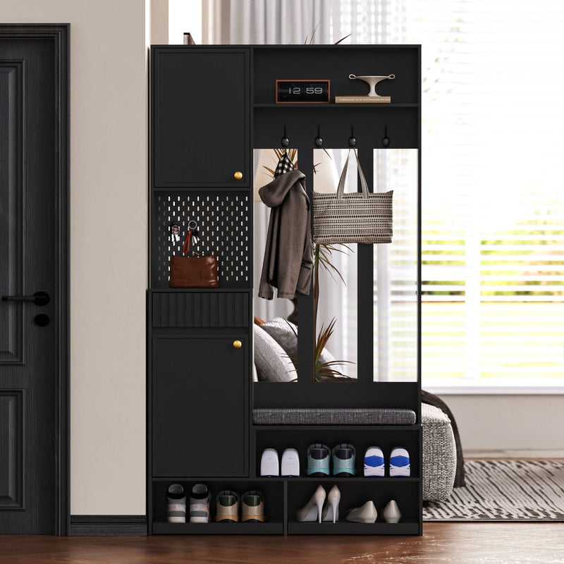 Garderoben - Set mit Sitzbank, Schubladen, Kleiderhaken und Lochwand - YB - N657P29427071S - 21 - Yorbay.de