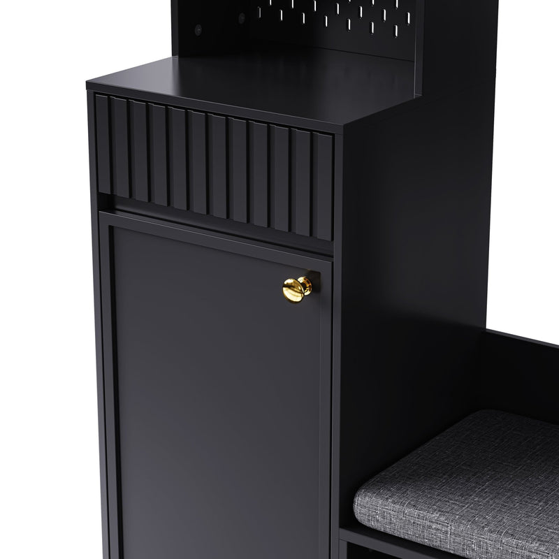 Garderoben - Set mit Sitzbank, Schubladen, Kleiderhaken und Lochwand - YB - N657P29427071S - 16 - Yorbay.de