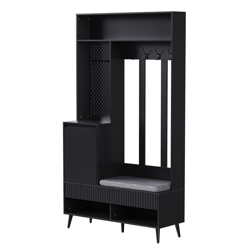 Garderoben - Set mit Sitzbank, Schubladen und 4 Kleiderhaken - YB - N657P29427273W - 11 - Yorbay.de