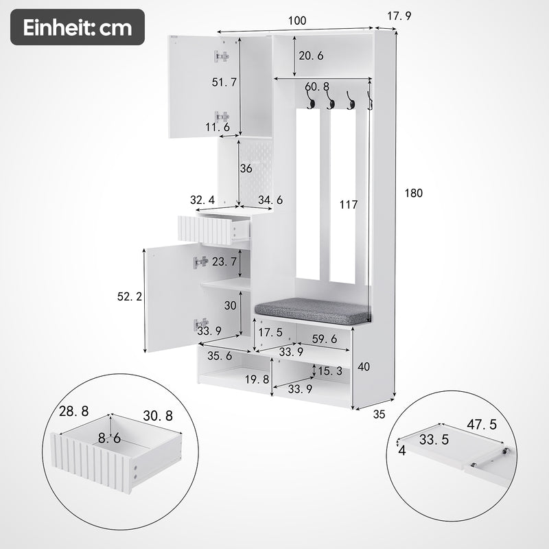 Garderoben - Set mit Sitzbank, Schubladen, Kleiderhaken und Lochwand - YB - N657P29427071W - 3 - Yorbay.de
