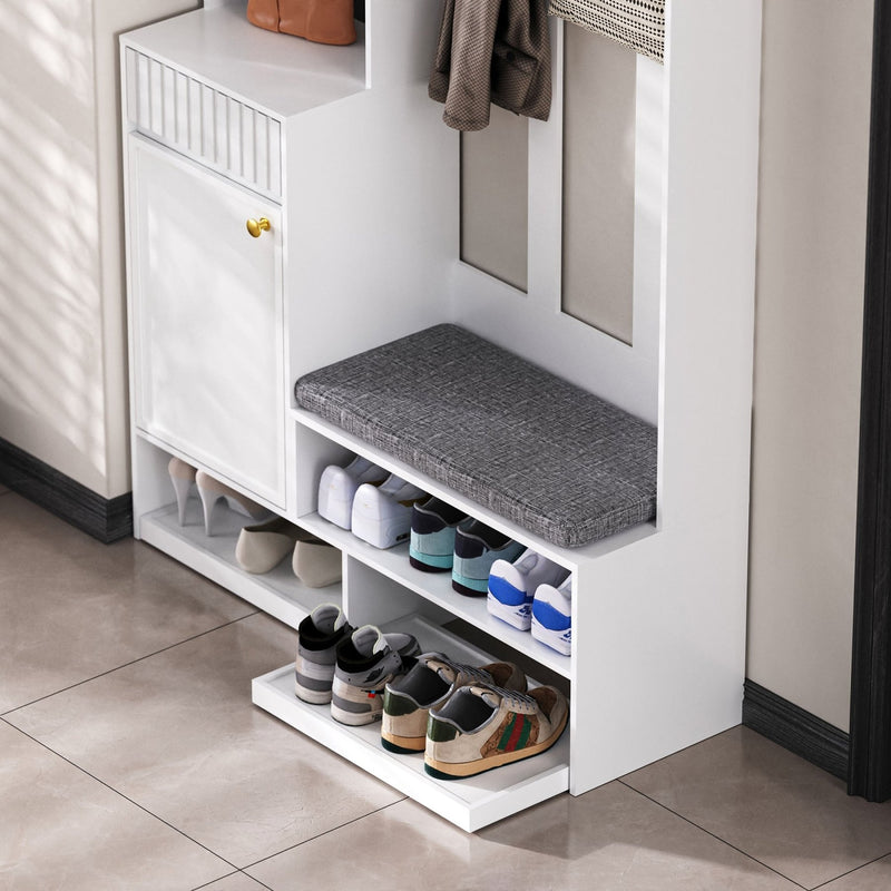 Garderoben - Set mit Sitzbank, Schubladen, Kleiderhaken und Lochwand - YB - N657P29427071W - 4 - Yorbay.de