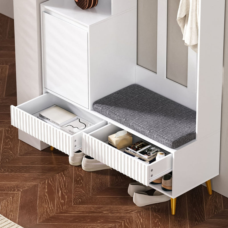 Garderoben - Set mit Sitzbank, Schubladen und 4 Kleiderhaken - YB - N657P29427273W - 4 - Yorbay.de