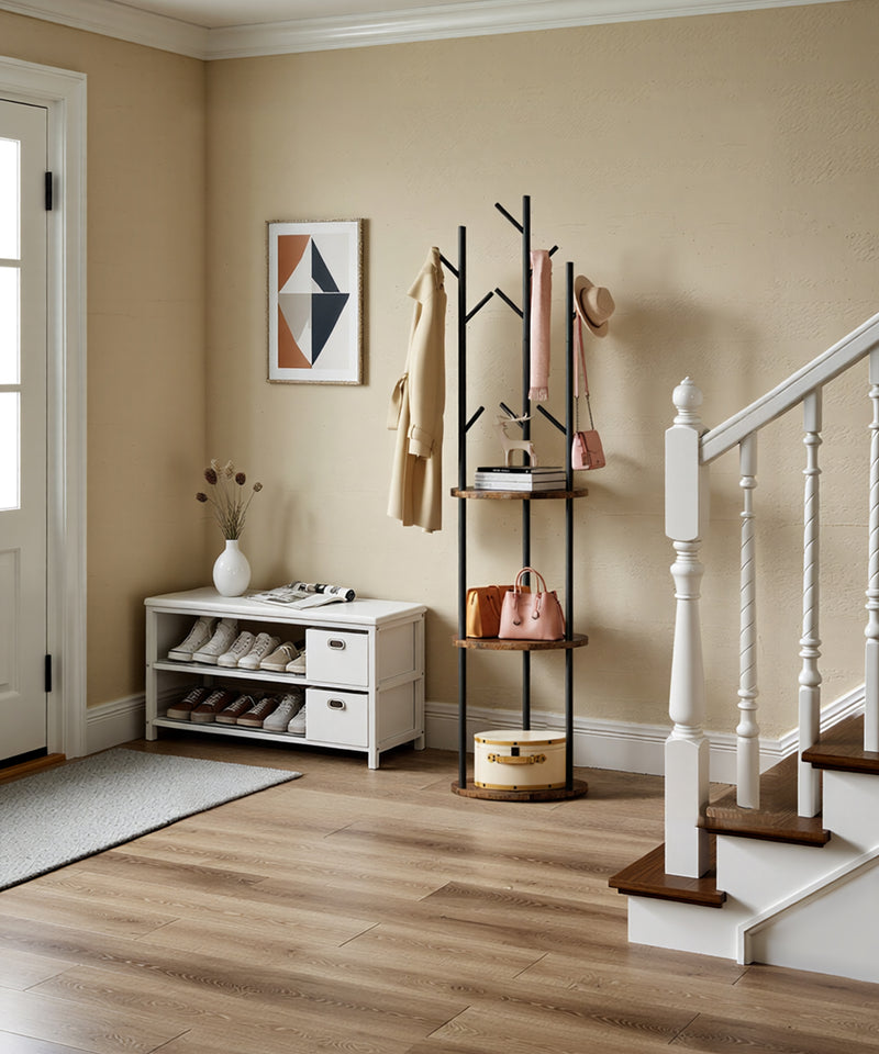 Yorbay Garderobenständer im Baum - Design mit 9 Haken & 3 Ablagen - YB104 - T073 - 9 - Yorbay.de