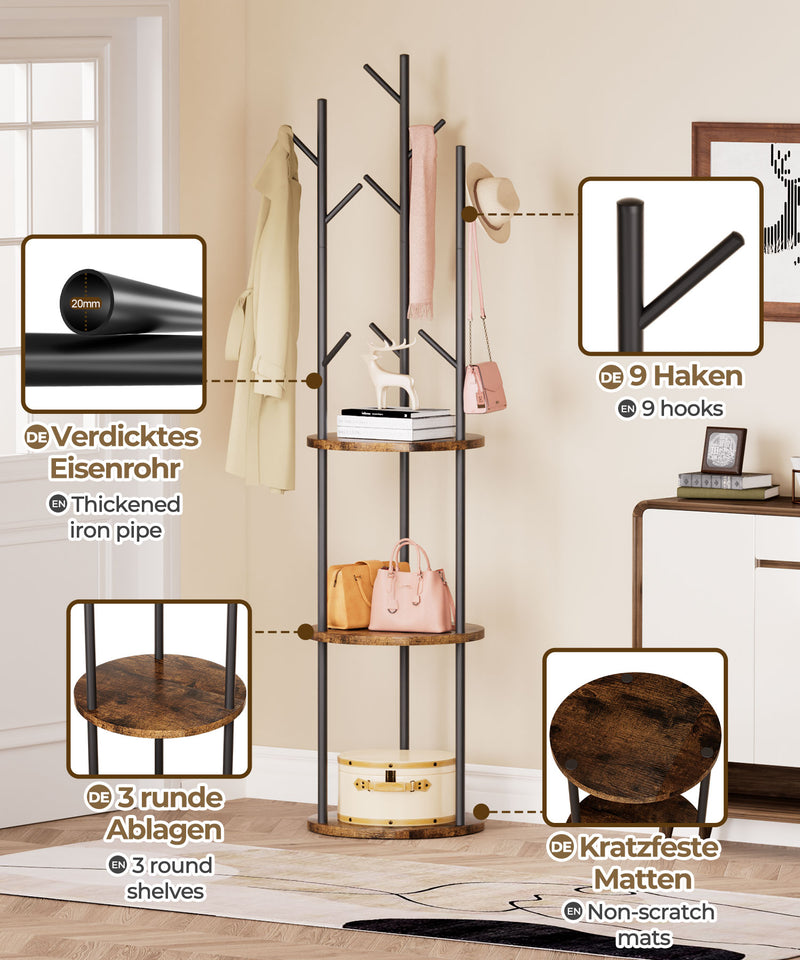 Yorbay Garderobenständer im Baum - Design mit 9 Haken & 3 Ablagen - YB104 - T073 - 4 - Yorbay.de