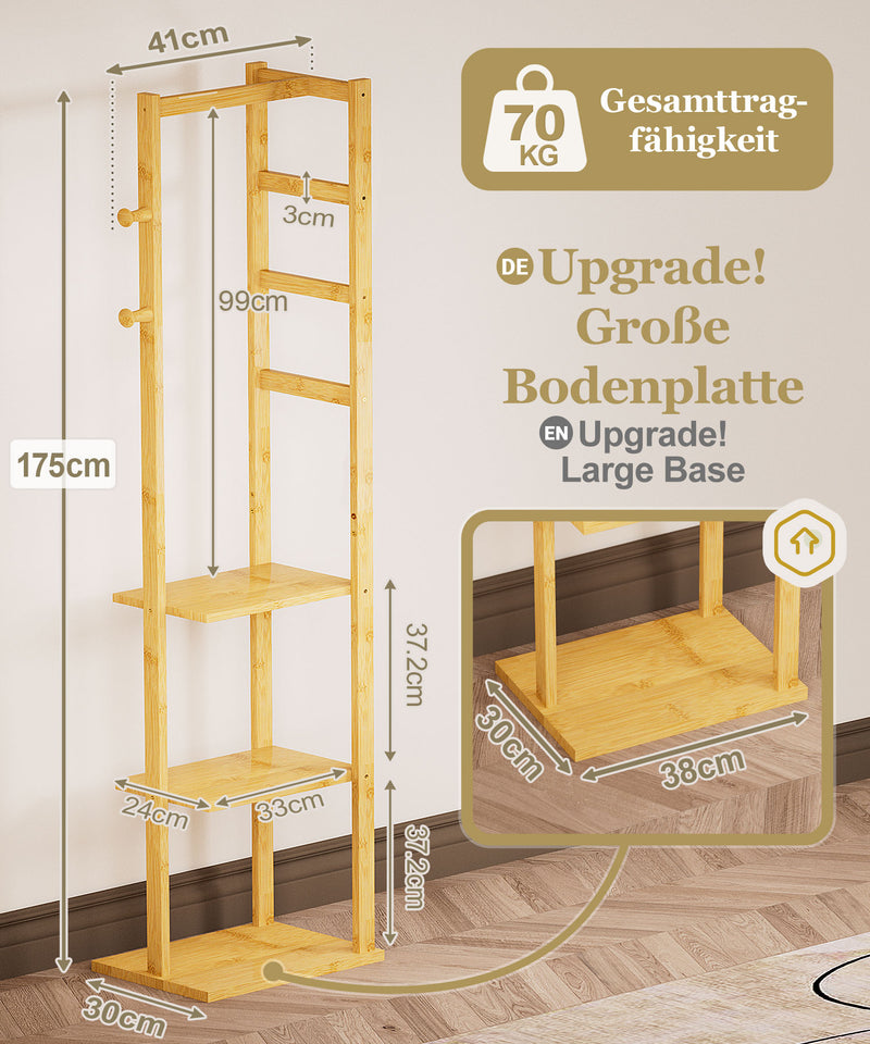 Yorbay Garderobenständer aus Bambus mit 3 Ablagen, 30 x 38/41 x 175 cm - YB081 - Z108 - 3 - Yorbay.de