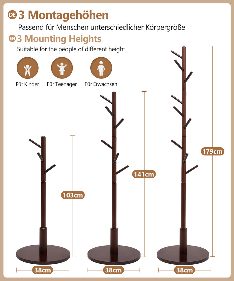 Yorbay Garderobenständer aus Buchenholz mit 9 Haken - YB078 - D039 - 11 - Yorbay.de