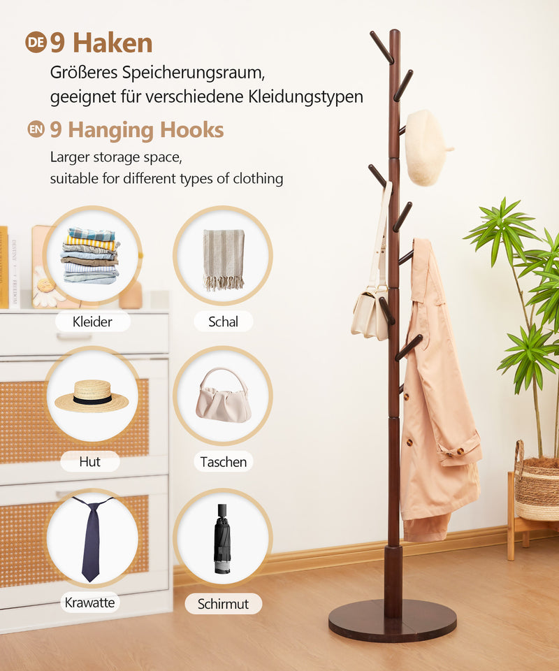 Yorbay Garderobenständer aus Buchenholz mit 9 Haken - YB078 - D039 - 12 - Yorbay.de