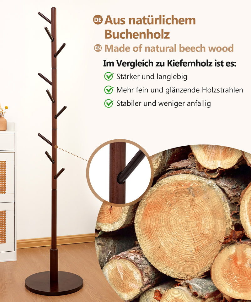 Yorbay Garderobenständer aus Buchenholz mit 9 Haken - YB078 - D039 - 13 - Yorbay.de