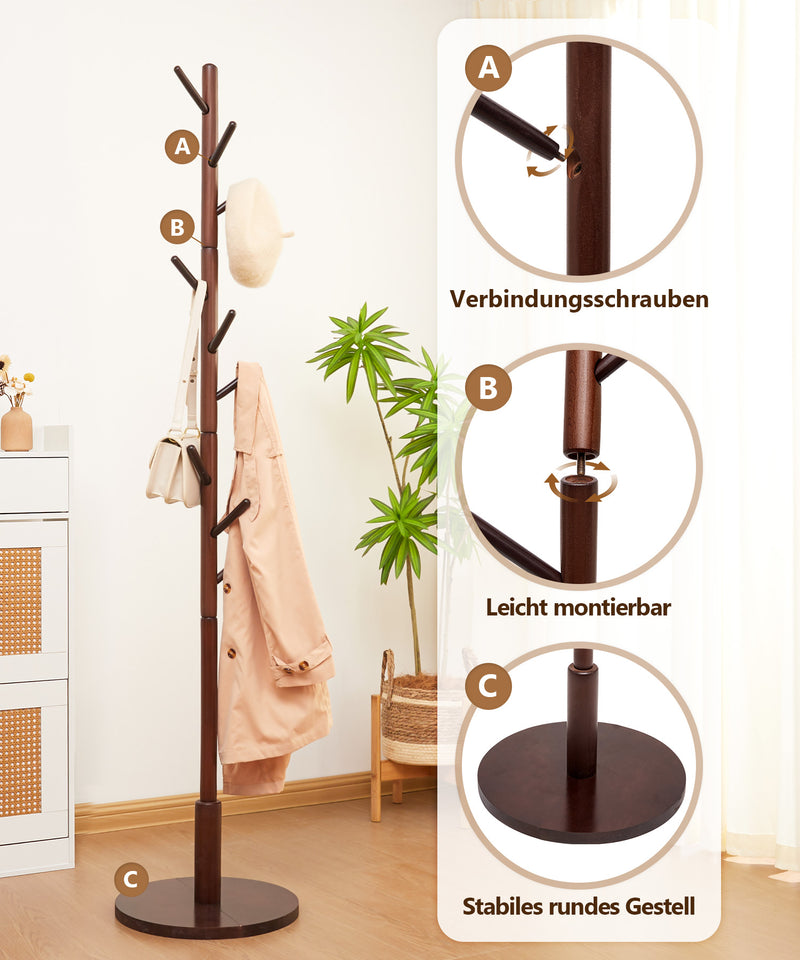 Yorbay Garderobenständer aus Buchenholz mit 9 Haken - YB078 - D039 - 15 - Yorbay.de