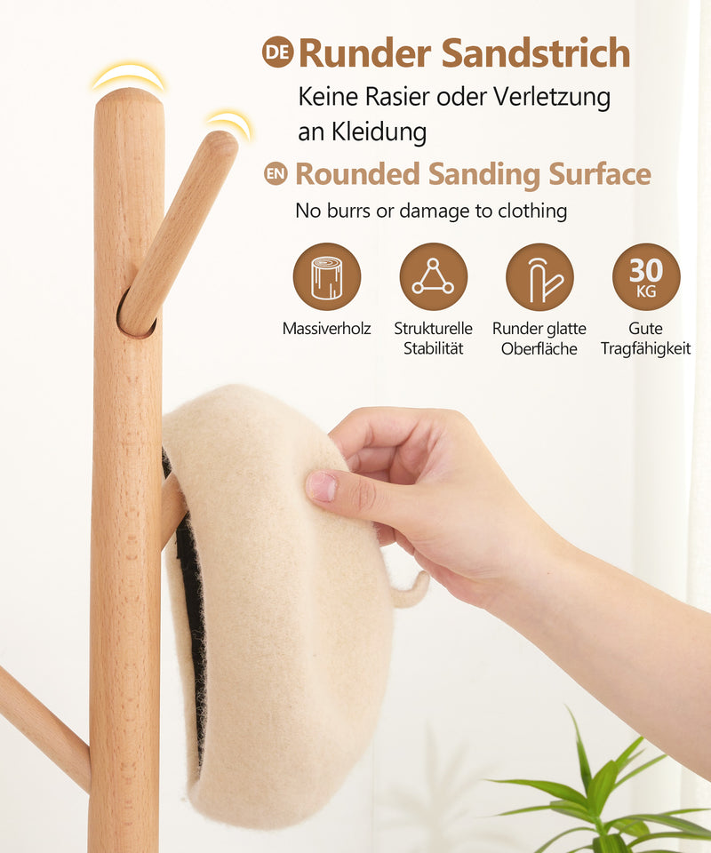 Yorbay Garderobenständer aus Buchenholz mit 9 Haken - YB078 - D040 - 6 - Yorbay.de