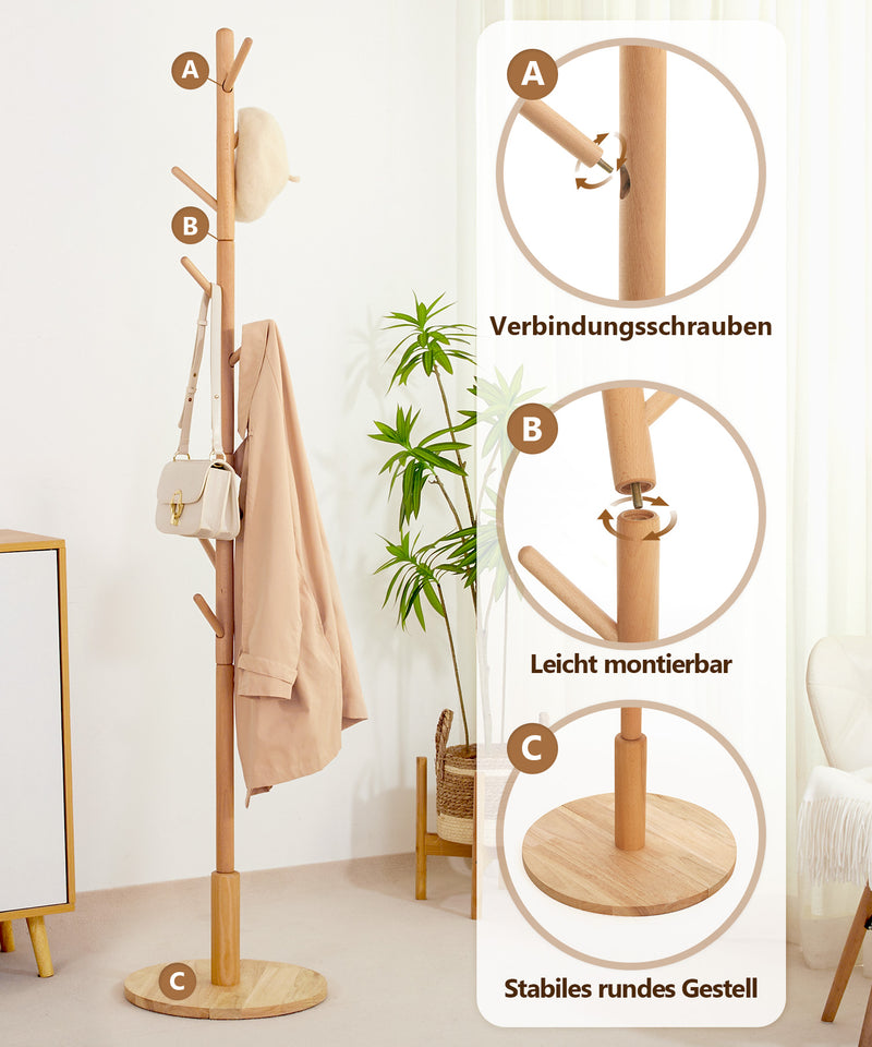 Yorbay Garderobenständer aus Buchenholz mit 9 Haken - YB078 - D040 - 7 - Yorbay.de