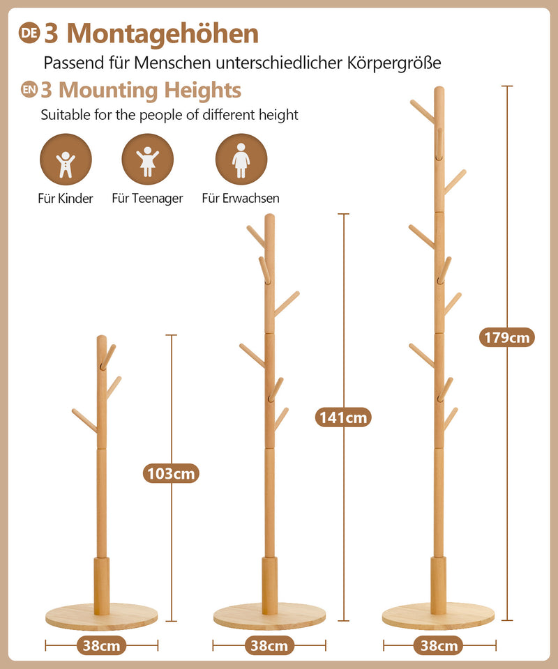 Yorbay Garderobenständer aus Buchenholz mit 9 Haken - YB078 - D040 - 3 - Yorbay.de