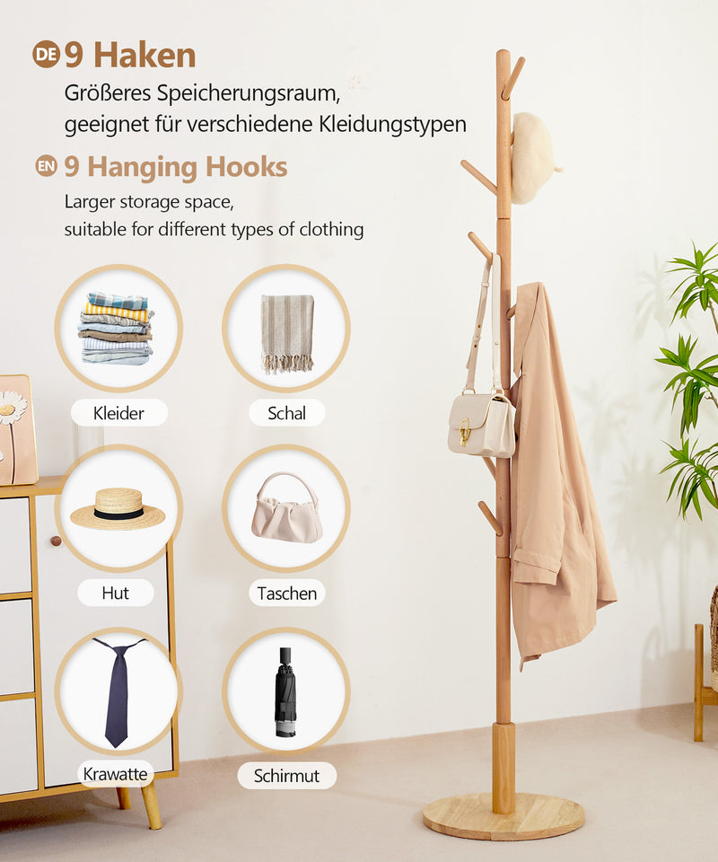 Yorbay Garderobenständer aus Buchenholz mit 9 Haken - YB078 - D040 - 4 - Yorbay.de