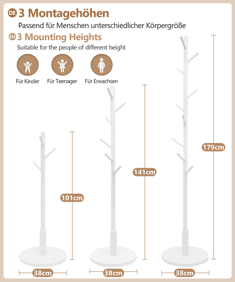 Yorbay Garderobenständer aus Buchenholz mit 9 Haken - YB078 - D038 - 19 - Yorbay.de