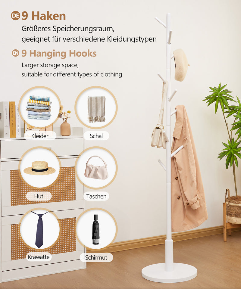 Yorbay Garderobenständer aus Buchenholz mit 9 Haken - YB078 - D038 - 20 - Yorbay.de