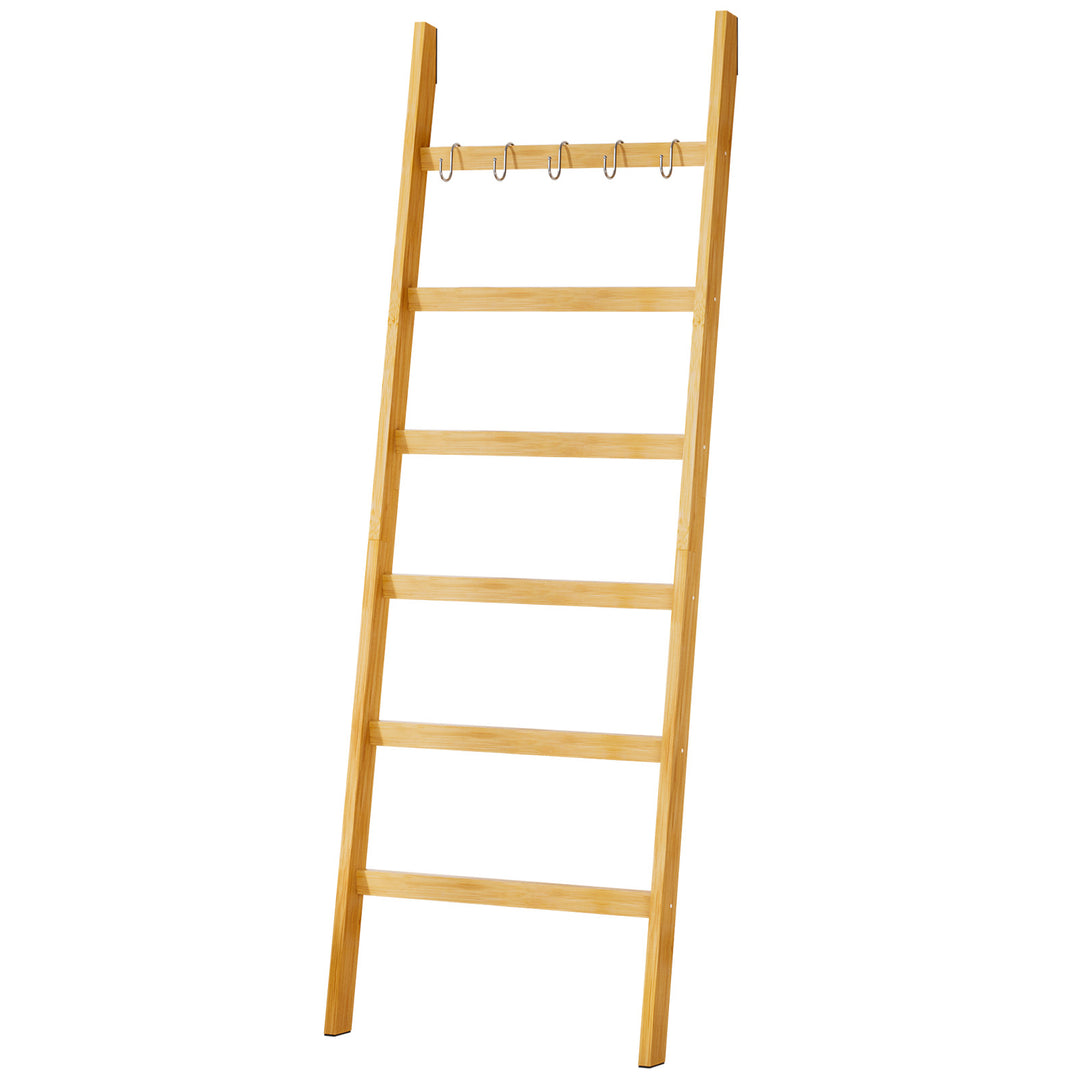 Handtuchleiter aus Bambus, Handtuchhalter mit 6 Ablageflächen & Haken —  Yorbay.de