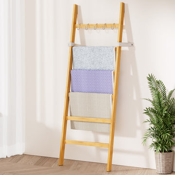 Handtuchleiter aus Bambus, Handtuchhalter mit 6 Ablageflchen & Haken   Yorbay.de