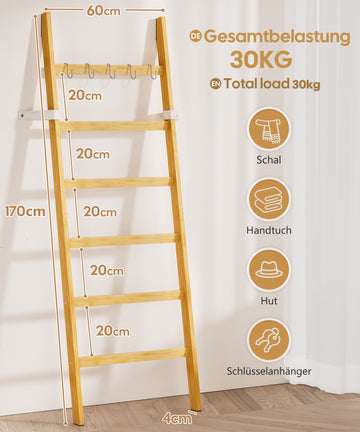 Handtuchleiter aus Bambus, Handtuchhalter mit 6 Ablageflchen & Haken   Yorbay.de