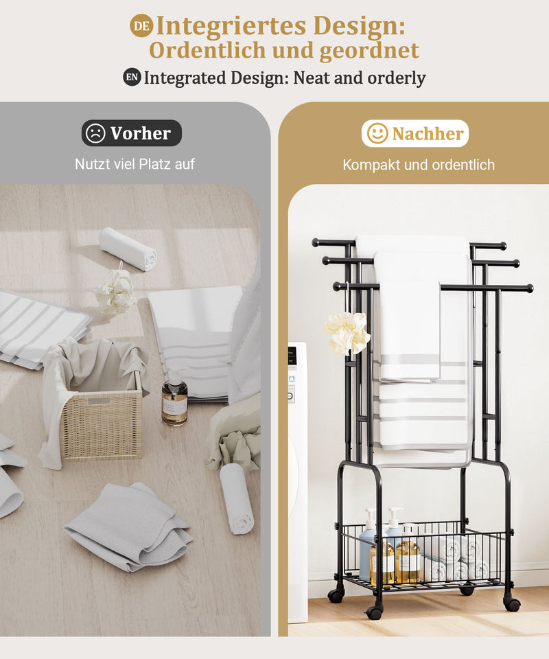 Yorbay Handtuchständer auf Rollen mit 3 Stangen & Ablagekorb - YB074 - T060 - 6 - Yorbay.de