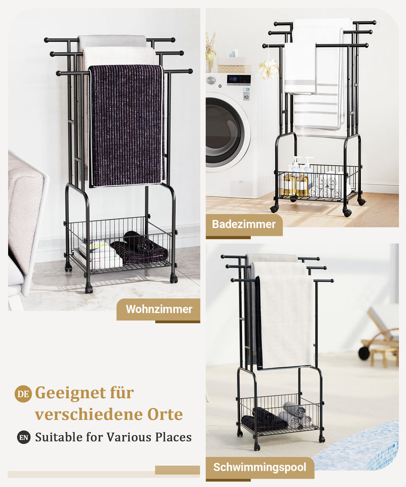 Yorbay Handtuchständer auf Rollen mit 3 Stangen & Ablagekorb - YB074 - T060 - 8 - Yorbay.de