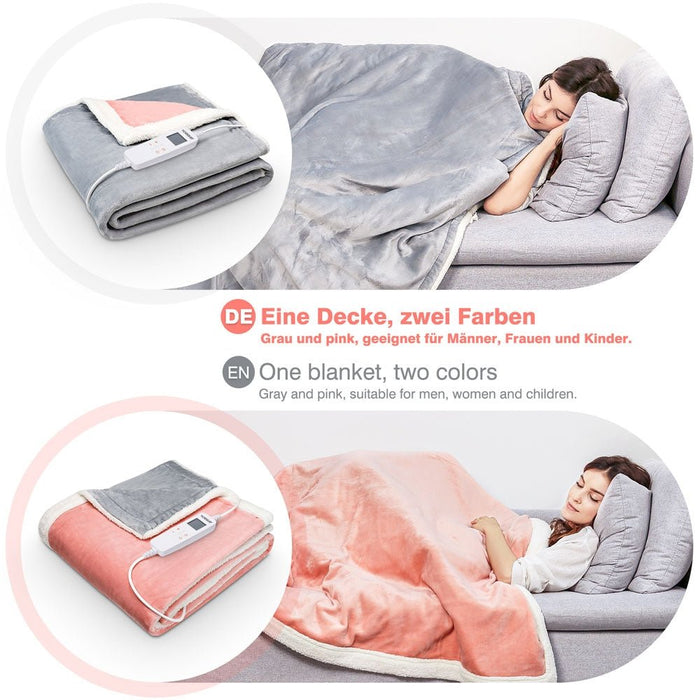 doppelseitige Kuschelheizdecke mit 10 Temperaturstufen, rosa & grau - H101 - Yorbay.de