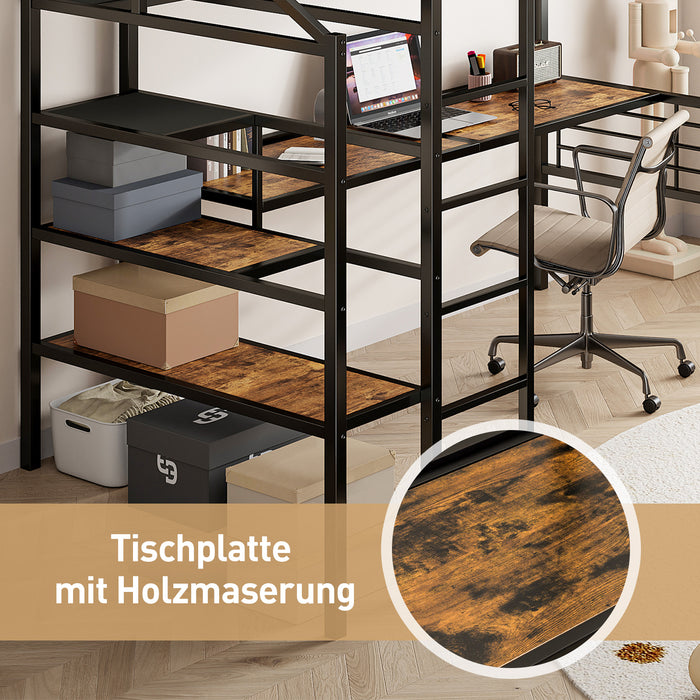 Hochbett 90x200 cm mit Schreibtisch und Aufbewahrungstreppe