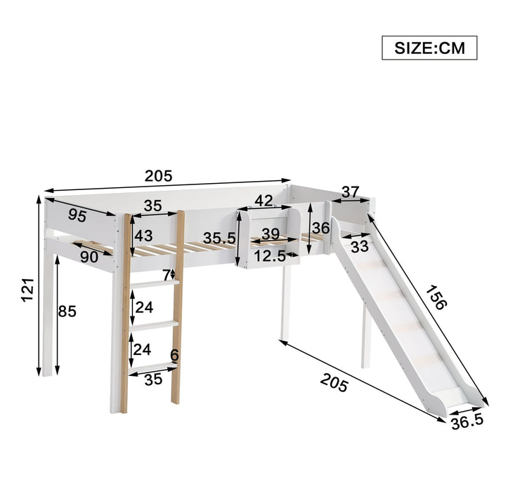 Hochbett mit Rutsche und Regal, 90x200 cm - YB - 32471718WAA - 3 - Yorbay.de