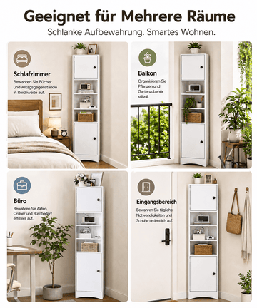 Hochschrank Weiß 6 Ebenen, Eckschrank für Bad & Flur —