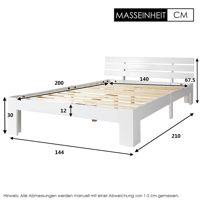 Massivholzbett aus 100% Kiefer mit Kopfteil, Lattenrost, 140x200 cm - YB - WF188743WAA - 9 - Yorbay.de