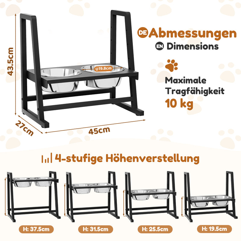 Yorbay Verstellbarer Hundenapf mit 2 Edelstahlnäpfen