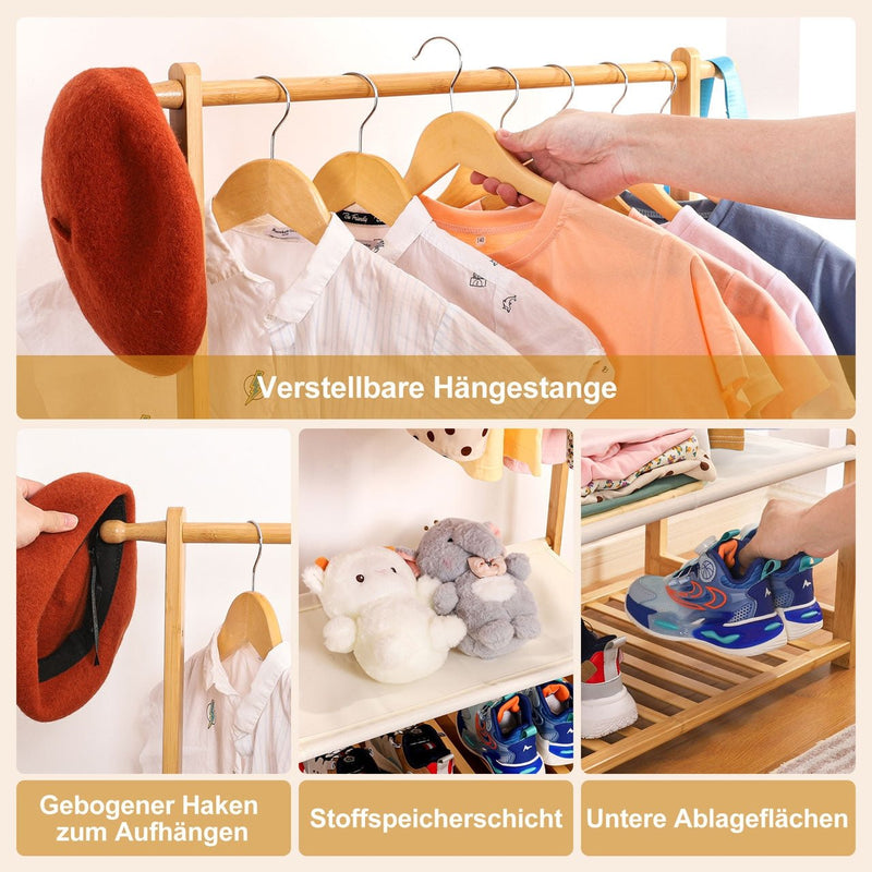 Kinder Rack Children's bamboo clothes rack for children's rooms, with storage ...