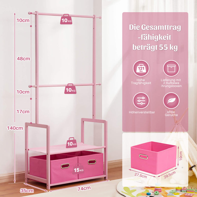 Yorbay Kinder Kleiderständer aus Bambus mit 2 Aufbewahrungsboxen - YB026 - Z048 - 4 - Yorbay.de