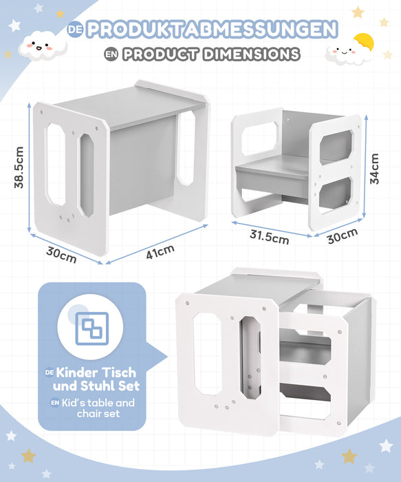 Yorbay children's seating group with reversible table top, drawers and children's table