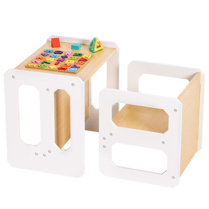 Yorbay children's seating group with reversible table top, drawers and children's table