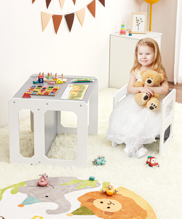 Yorbay children's seating group with reversible table top, drawers and children's table