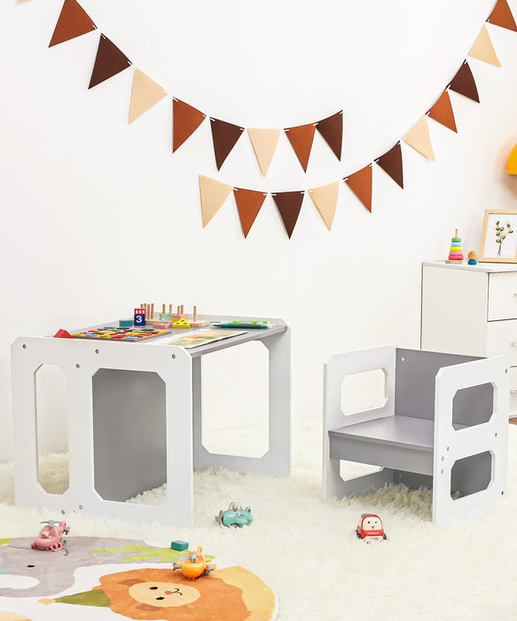 Yorbay children's seating group with reversible table top, drawers and children's table