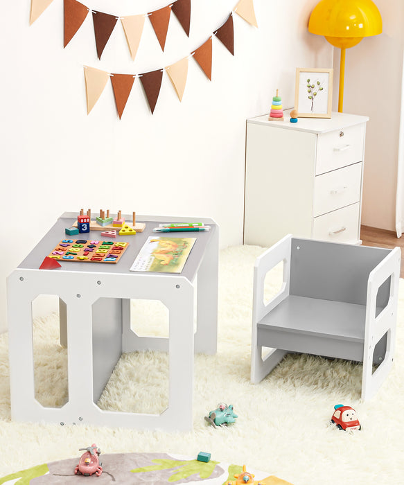 Yorbay children's seating group with reversible table top, drawers and children's table